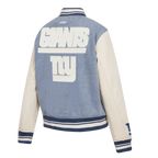NFL NEW YORK GIANTS VARSITY BLUES BLOUSON COLLÉGIAL EN DENIM POUR FEMME (DENIM/LIN)