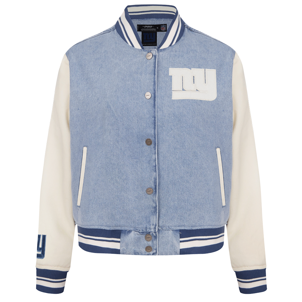 NFL NEW YORK GIANTS VARSITY BLUES BLOUSON COLLÉGIAL EN DENIM POUR FEMME (DENIM/LIN)