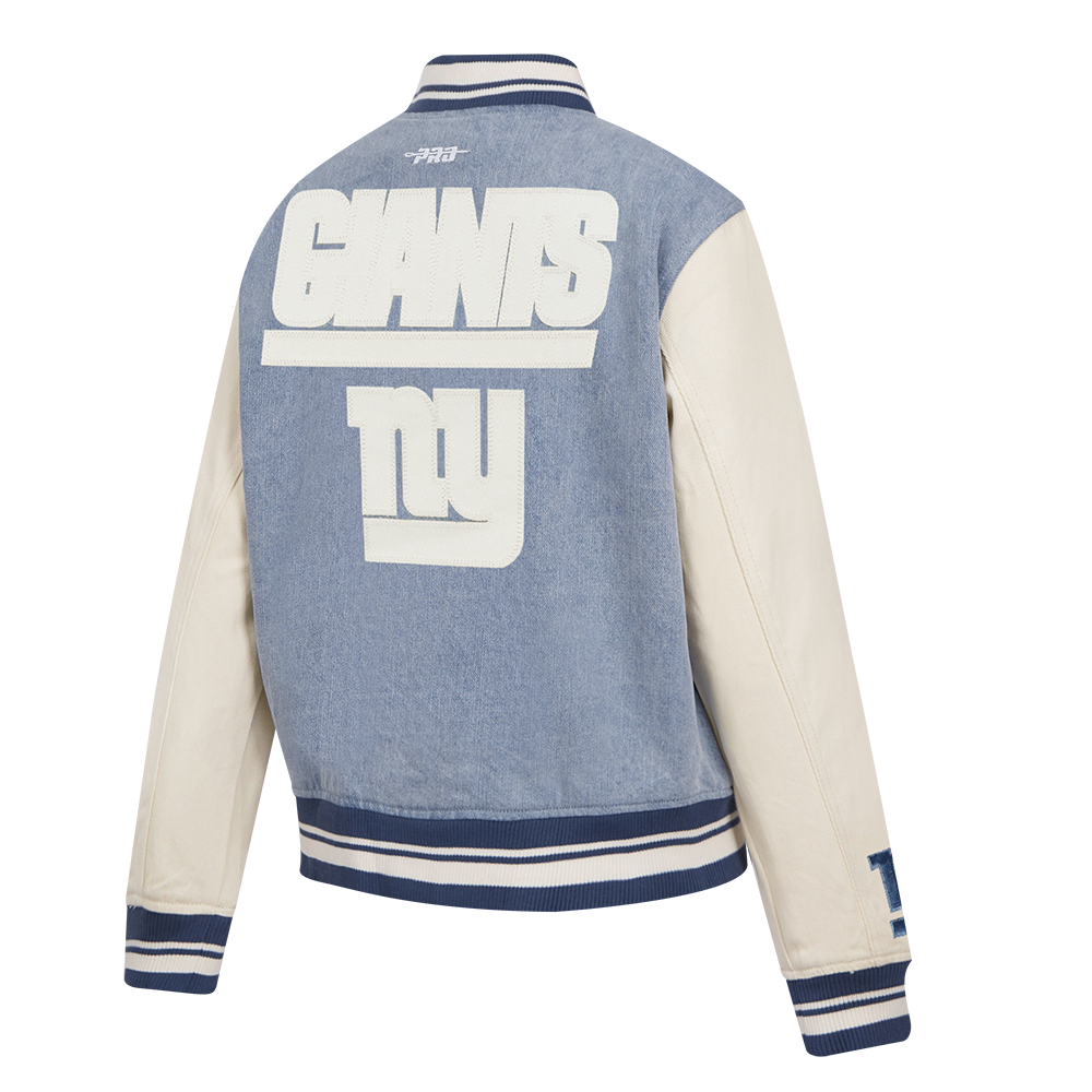 NFL NEW YORK GIANTS VARSITY BLUES BLOUSON COLLÉGIAL EN DENIM POUR FEMME (DENIM/LIN)