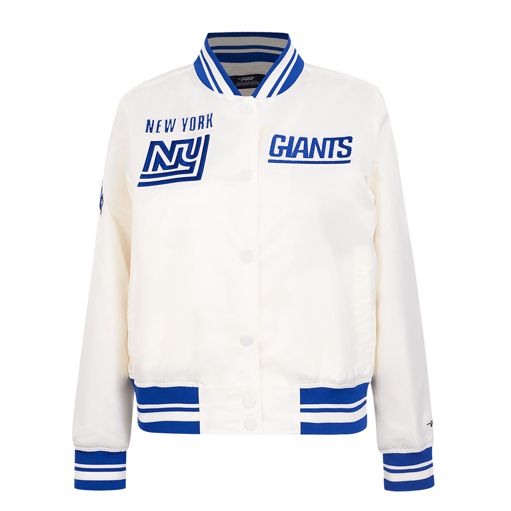 NFL NEW YORK GIANTS RETRO CLASSIC WOMEN'S RIB SATIN JACKET (EGGSHELL/DODGER BLUE)
