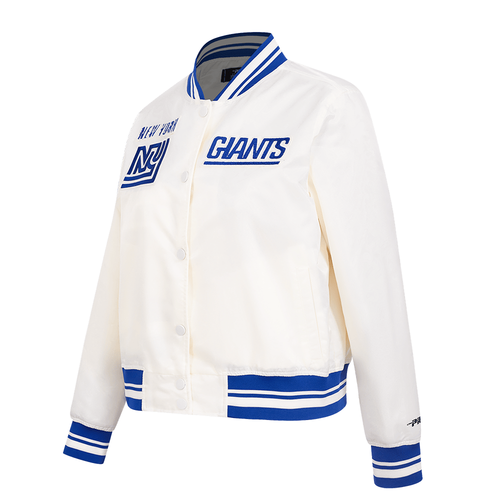 NFL NEW YORK GIANTS RETRO CLASSIC WOMEN'S RIB SATIN JACKET (EGGSHELL/DODGER BLUE)