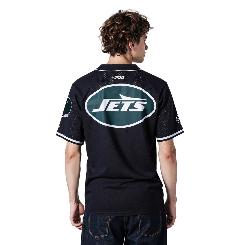 NFL NEW YORK JETS CLASSIC MESH MEN'S BUTTON DOWN SHIRT (BLACK)