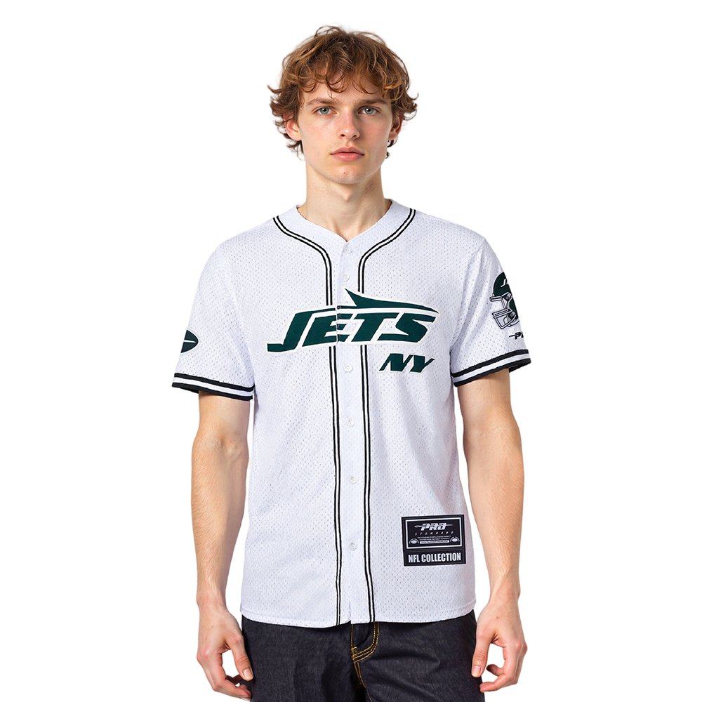 NFL NEW YORK JETS CLASSIC MESH CHEMISE BOUTONNÉE POUR HOMME (BLANC/NOIR/BLANC)