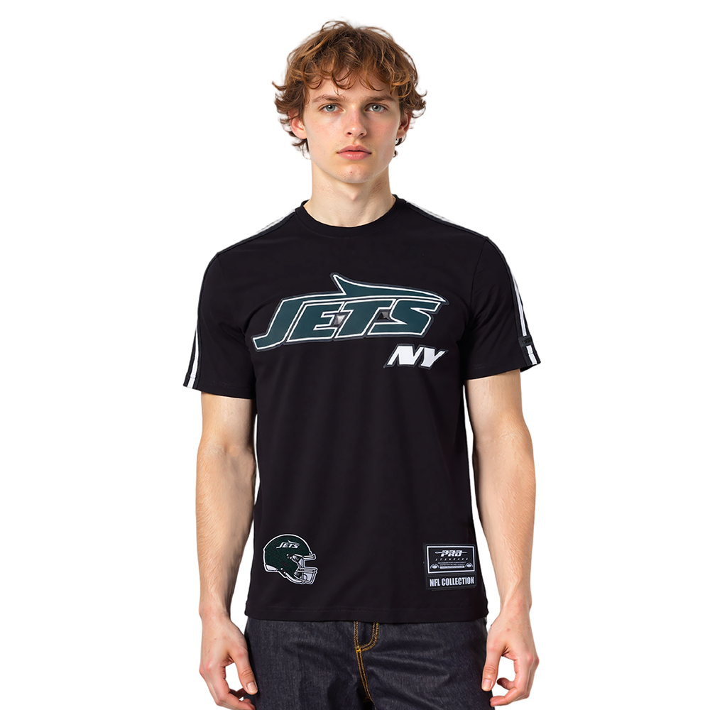 NFL NEW YORK JETS CLASSIC MESH T-SHIRT EN JERSEY SIMPLE À RAYURES POUR HOMME (NOIR)