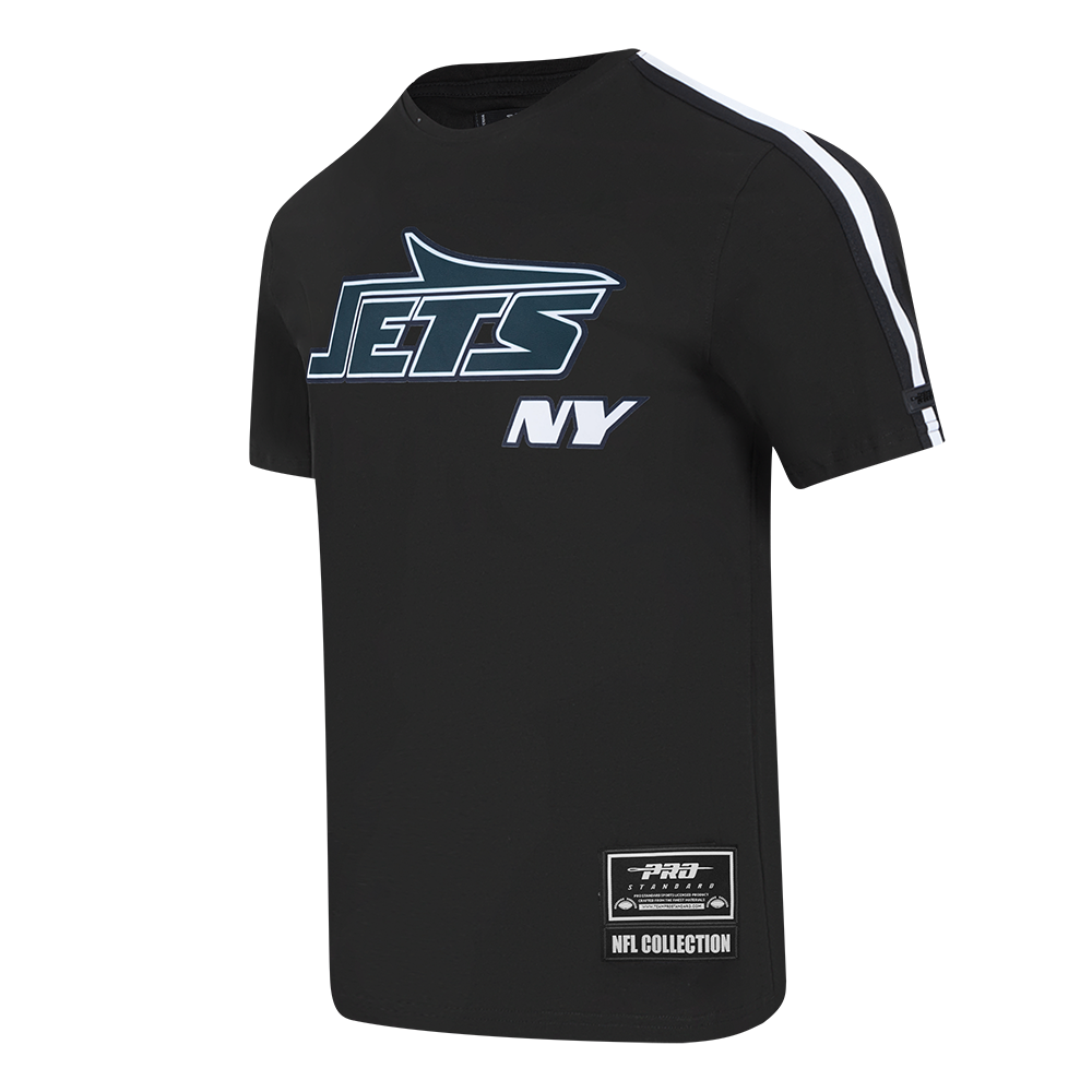 NFL NEW YORK JETS CLASSIC MESH T-SHIRT EN JERSEY SIMPLE À RAYURES POUR HOMME (NOIR)