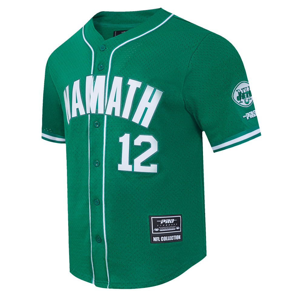 NFL NEW YORK JETS JOE NAMATH #12  MEN'S MESH BUTTON DOWN SHIRT (KELLY GREEN)