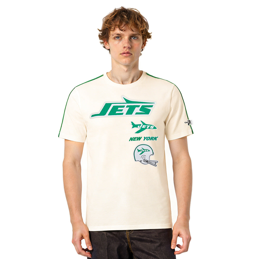 NFL NEW YORK JETS RETRO CLASSIC T-SHIRT EN JERSEY SIMPLE À RAYURES POUR HOMME (COQUILLE D'ŒUF/VERT KELLY)