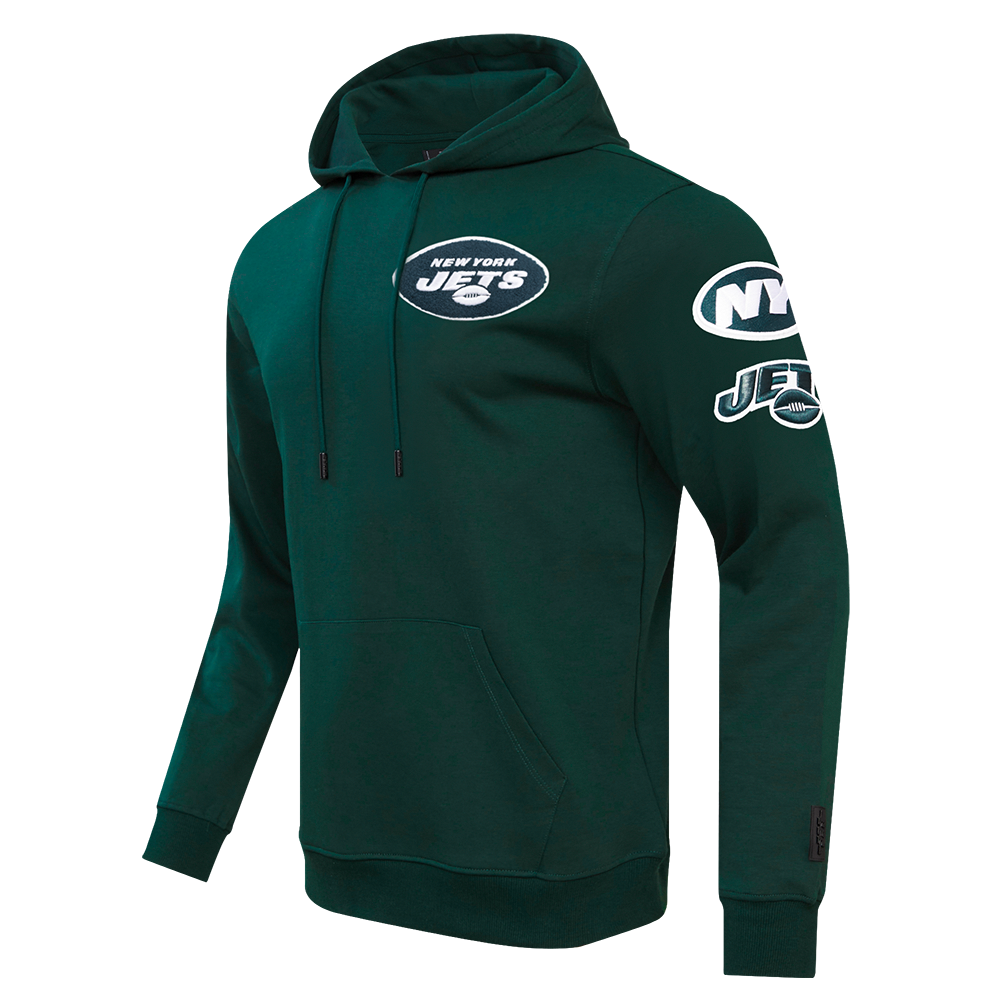 NFL NEW YORK JETS CLASSIC CHENILLE MEN'S DOUBLE KNIT PULLOVER HOODIE (FOREST GREEN)