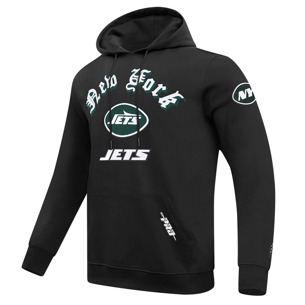 NFL NEW YORK JETS OLD ENGLISH MEN'S PO HOODIE (BLACK)
