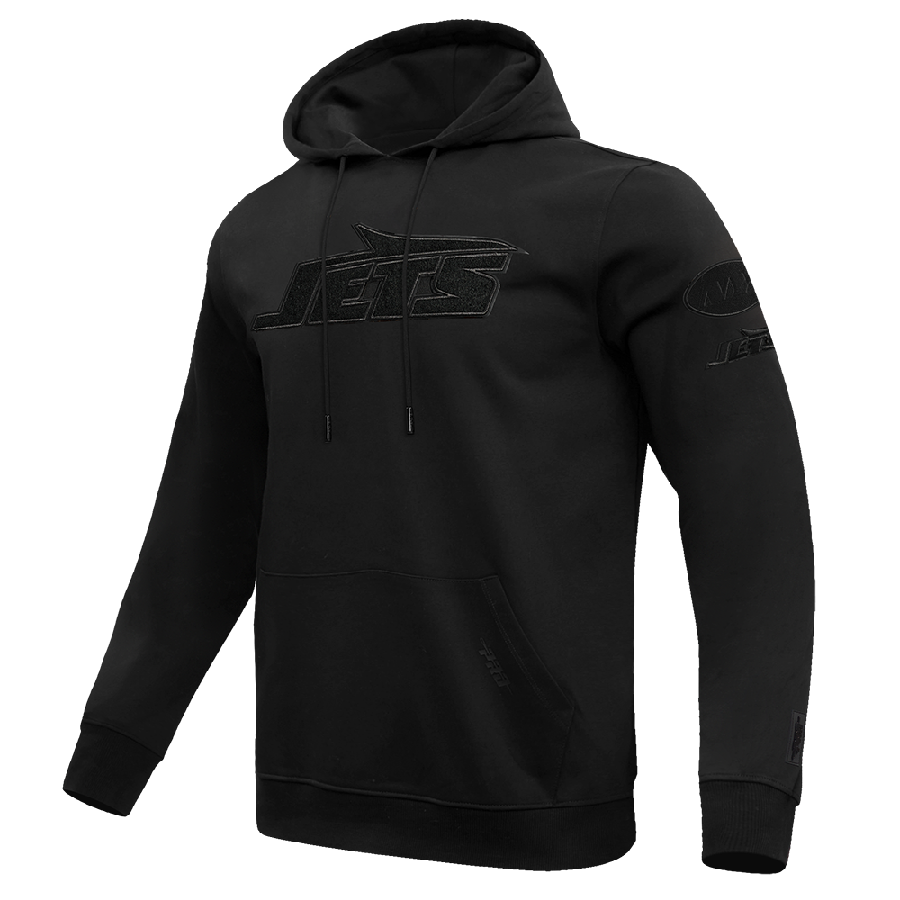NFL NEW YORK JETS TRIPLE BLACK MEN'S DOUBLE KNIT PULLOVER HOODIE (BLACK)