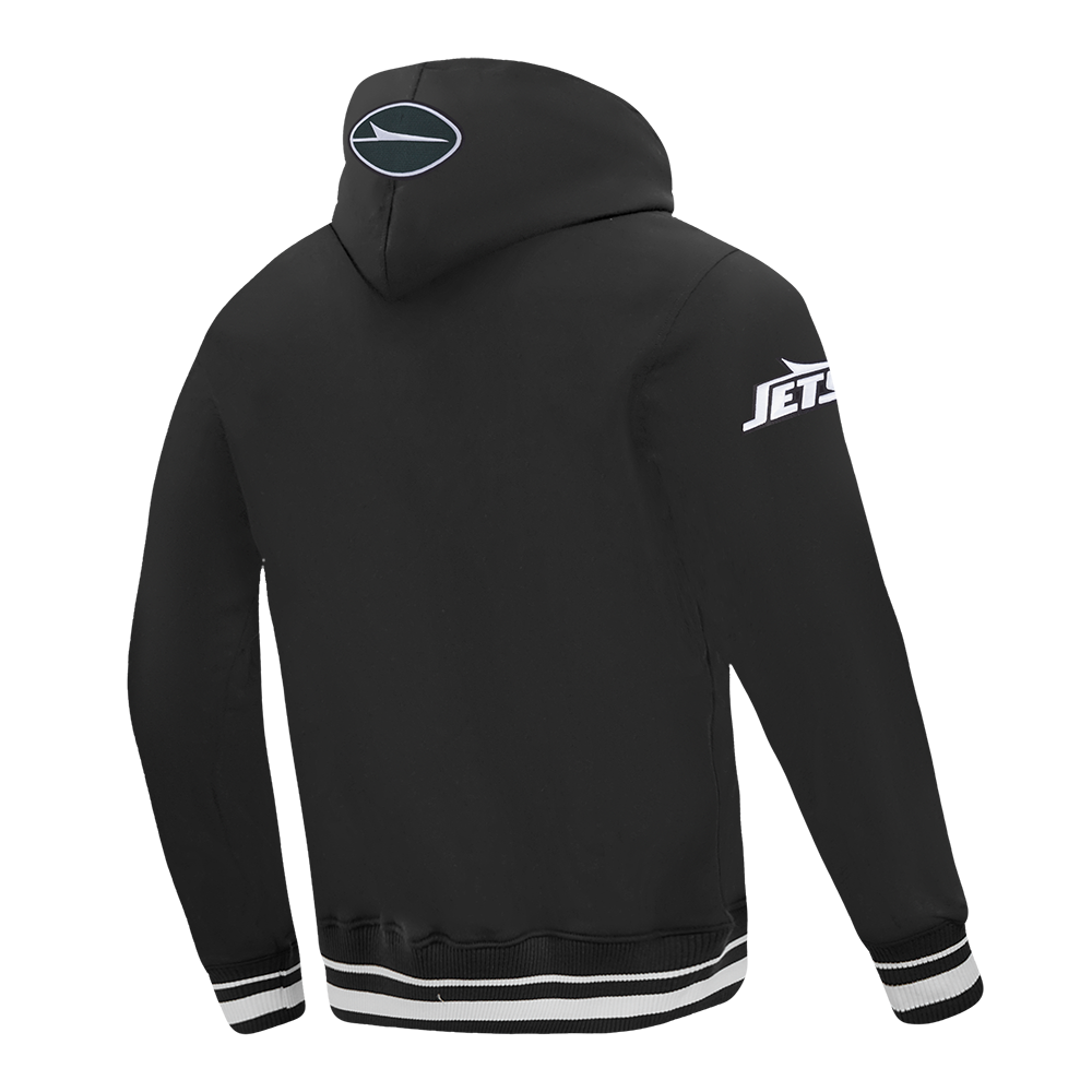 NFL NEW YORK JETS SCRIPT TAIL MEN'S RIB FLC PO HOODIE (BLACK)