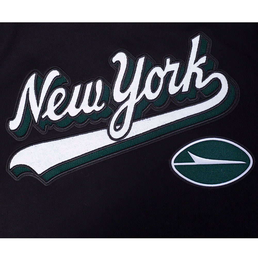 NFL NEW YORK JETS SCRIPT TAIL MEN'S RIB FLC PO HOODIE (BLACK)