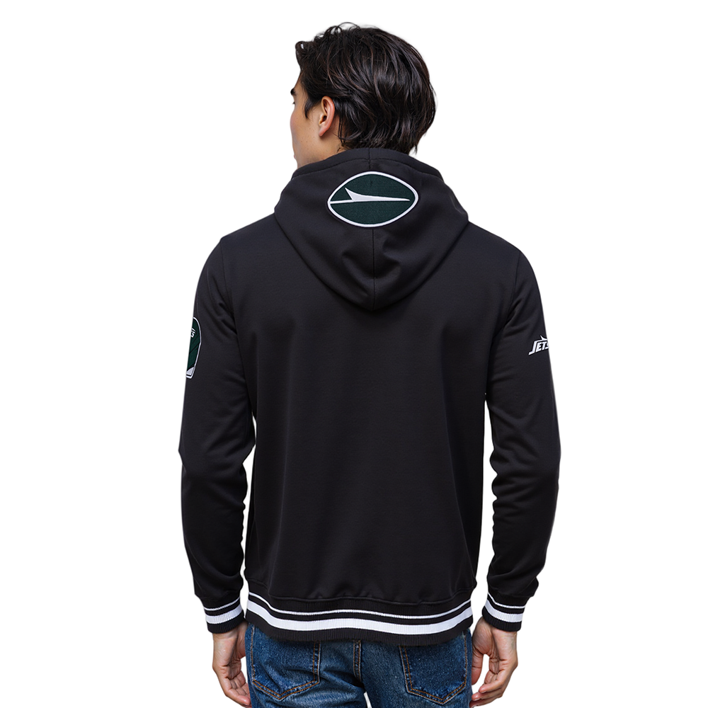 NFL NEW YORK JETS SCRIPT TAIL MEN'S RIB FLC PO HOODIE (BLACK)