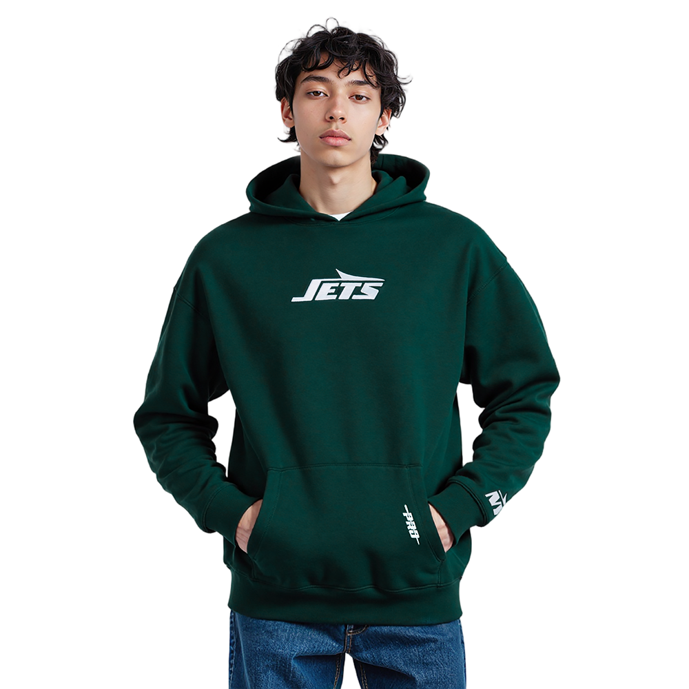 NFL NEW YORK JETS WINGSPAN MEN'S DROP SHOULDER FLC PO HOODIE (FOREST GREEN)