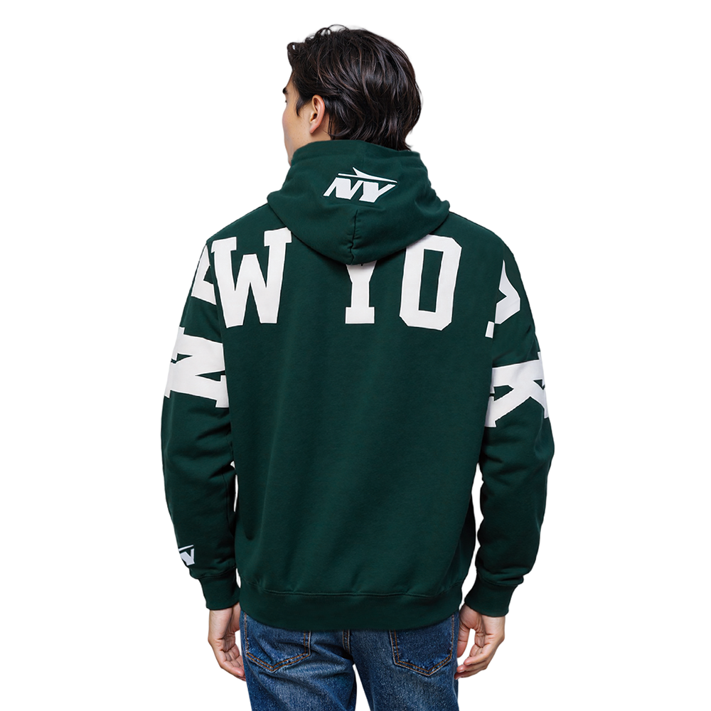 NFL NEW YORK JETS WINGSPAN MEN'S DROP SHOULDER FLC PO HOODIE (FOREST GREEN)