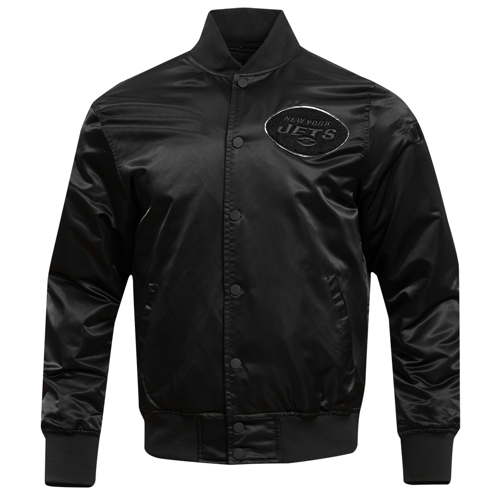 NFL NEW  YORK JETS TRIPLE BLACK MEN'S SATIN JACKET (TRIPLE BLACK MEN'S)