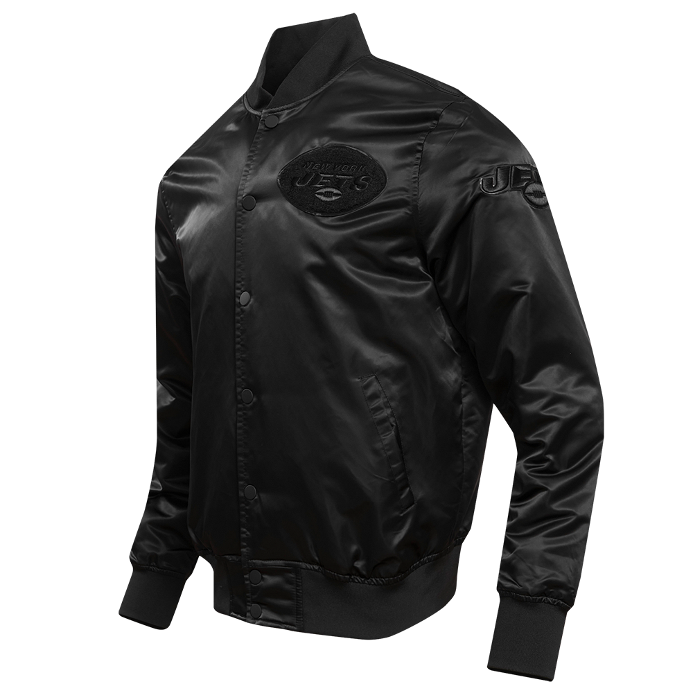 NFL NEW  YORK JETS TRIPLE BLACK MEN'S SATIN JACKET (TRIPLE BLACK MEN'S)