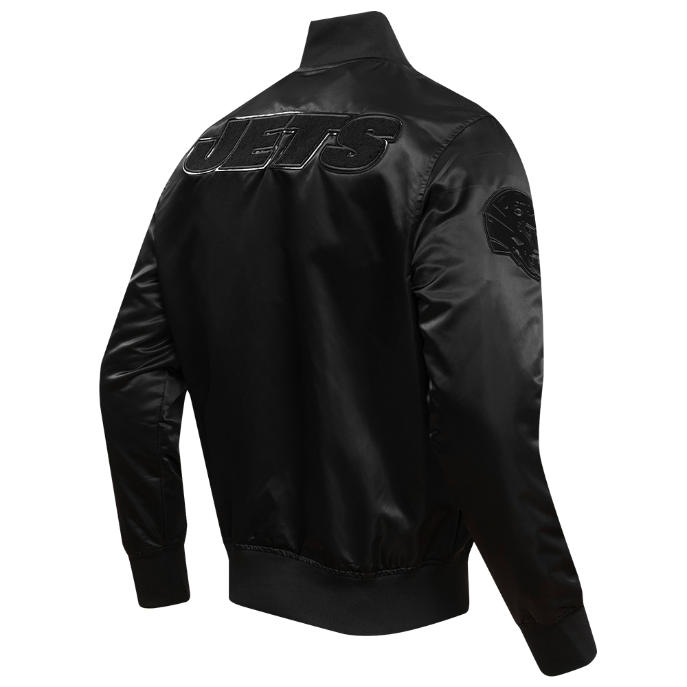 NFL NEW  YORK JETS TRIPLE BLACK MEN'S SATIN JACKET (TRIPLE BLACK MEN'S)