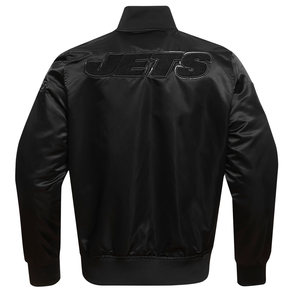 NFL NEW  YORK JETS TRIPLE BLACK MEN'S SATIN JACKET (TRIPLE BLACK MEN'S)