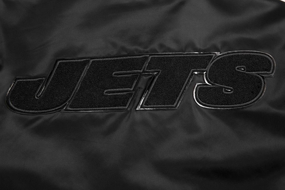 NFL NEW  YORK JETS TRIPLE BLACK MEN'S SATIN JACKET (TRIPLE BLACK MEN'S)