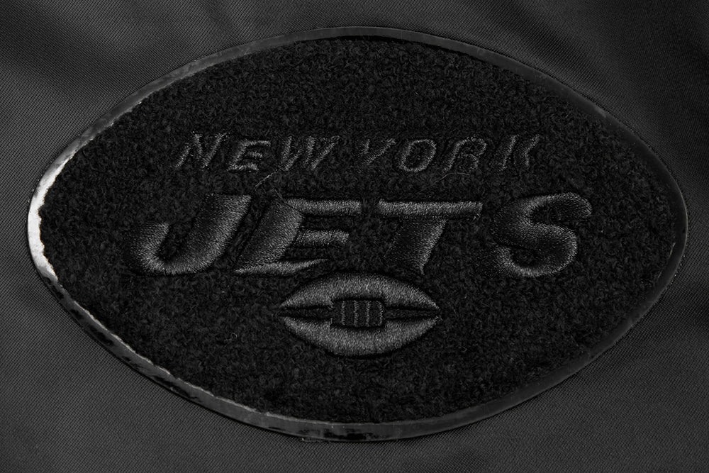 NFL NEW  YORK JETS TRIPLE BLACK MEN'S SATIN JACKET (TRIPLE BLACK MEN'S)