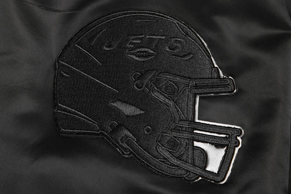 NFL NEW  YORK JETS TRIPLE BLACK MEN'S SATIN JACKET (TRIPLE BLACK MEN'S)