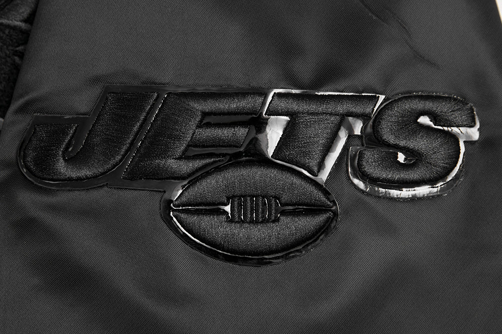 NFL NEW  YORK JETS TRIPLE BLACK MEN'S SATIN JACKET (TRIPLE BLACK MEN'S)