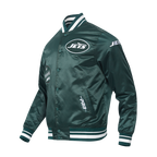 NFL NEW YORK JETS OLD ENGLISH MEN'S RIB SATIN JACKET (FOREST GREEN)