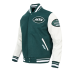 NFL NEW YORK JETS OLD ENGLISH MEN'S RIB WOOL VARSITY JACKET (FOREST GREEN/WHITE)