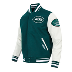 NFL NEW YORK JETS OLD ENGLISH MEN'S RIB WOOL VARSITY JACKET (FOREST GREEN/WHITE)