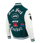 NFL NEW YORK JETS OLD ENGLISH MEN'S RIB WOOL VARSITY JACKET (FOREST GREEN/WHITE)
