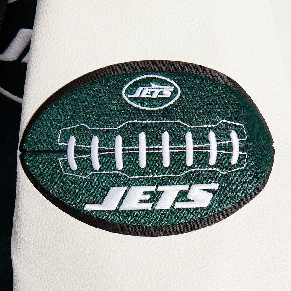 NFL NEW YORK JETS OLD ENGLISH MEN'S RIB WOOL VARSITY JACKET (FOREST GREEN/WHITE)