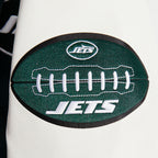 NFL NEW YORK JETS OLD ENGLISH MEN'S RIB WOOL VARSITY JACKET (FOREST GREEN/WHITE)