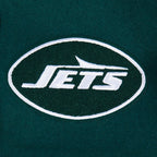 NFL NEW YORK JETS OLD ENGLISH MEN'S RIB WOOL VARSITY JACKET (FOREST GREEN/WHITE)
