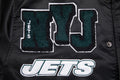 NFL NEW YORK JETS MASH UP BLOUSON EN SATIN À BORDS CÔTELÉS POUR HOMME (NOIR)