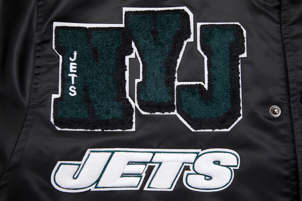 NFL NEW YORK JETS MASH UP BLOUSON EN SATIN À BORDS CÔTELÉS POUR HOMME (NOIR)