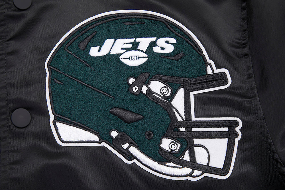 NFL NEW YORK JETS MASH UP BLOUSON EN SATIN À BORDS CÔTELÉS POUR HOMME (NOIR)