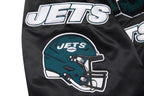 NFL NEW YORK JETS MASH UP BLOUSON EN SATIN À BORDS CÔTELÉS POUR HOMME (NOIR)