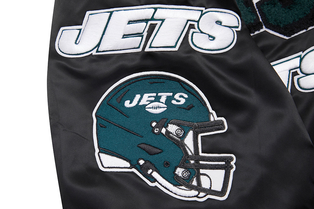 NFL NEW YORK JETS MASH UP BLOUSON EN SATIN À BORDS CÔTELÉS POUR HOMME (NOIR)