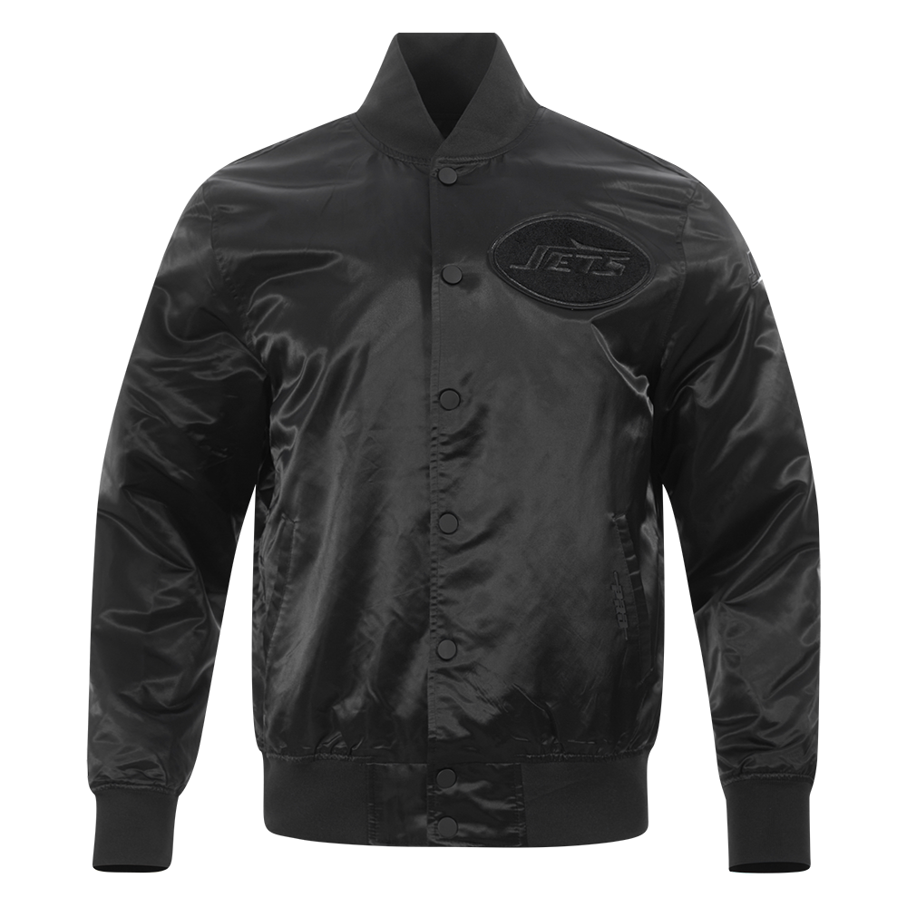 NFL NEW  YORK JETS TRIPLE BLACK MEN'S SATIN JACKET (BLACK MEN'S)