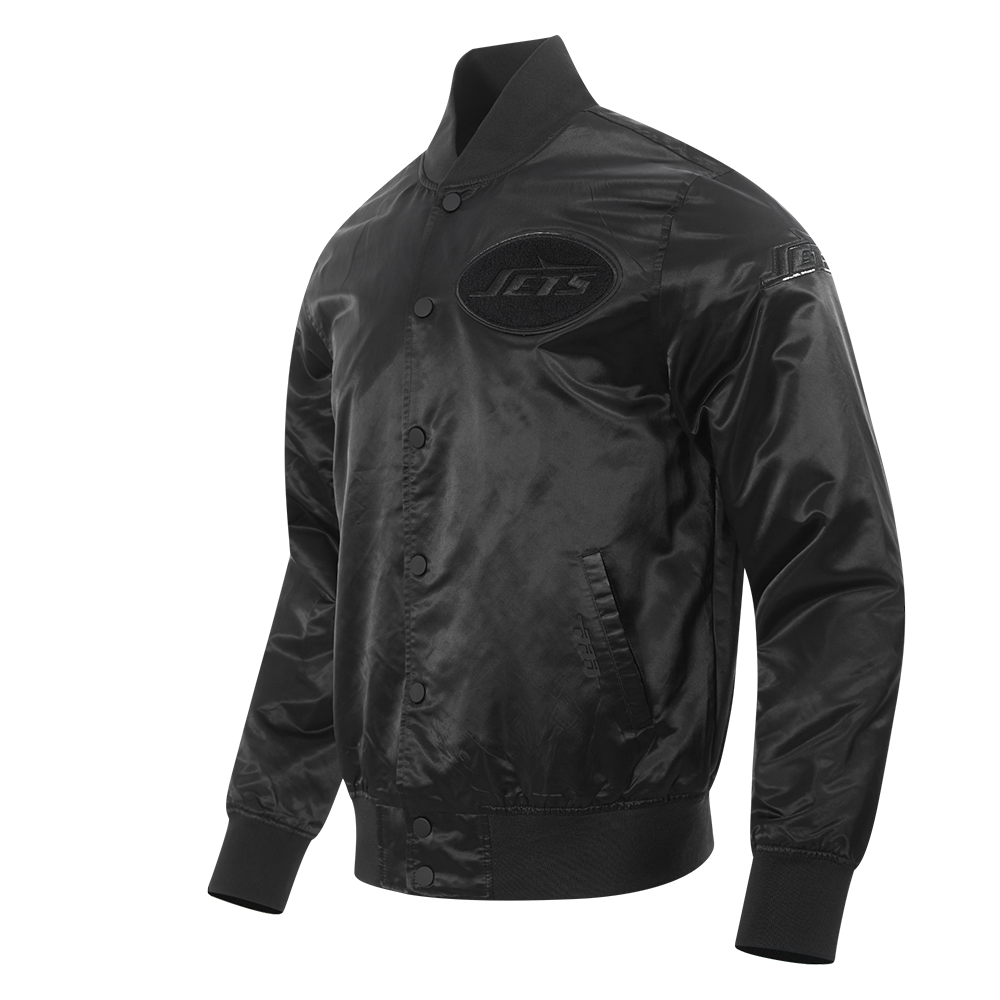 NFL NEW  YORK JETS TRIPLE BLACK MEN'S SATIN JACKET (BLACK MEN'S)