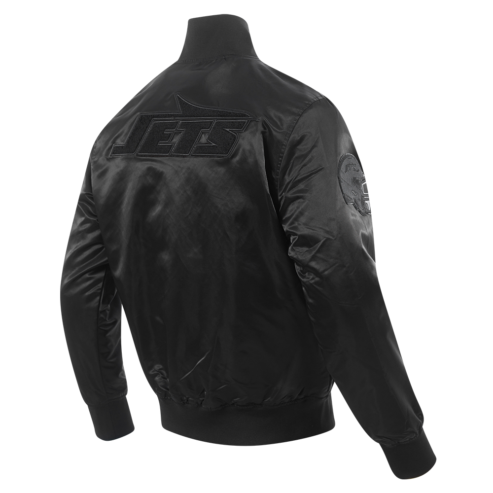 NFL NEW  YORK JETS TRIPLE BLACK MEN'S SATIN JACKET (BLACK MEN'S)