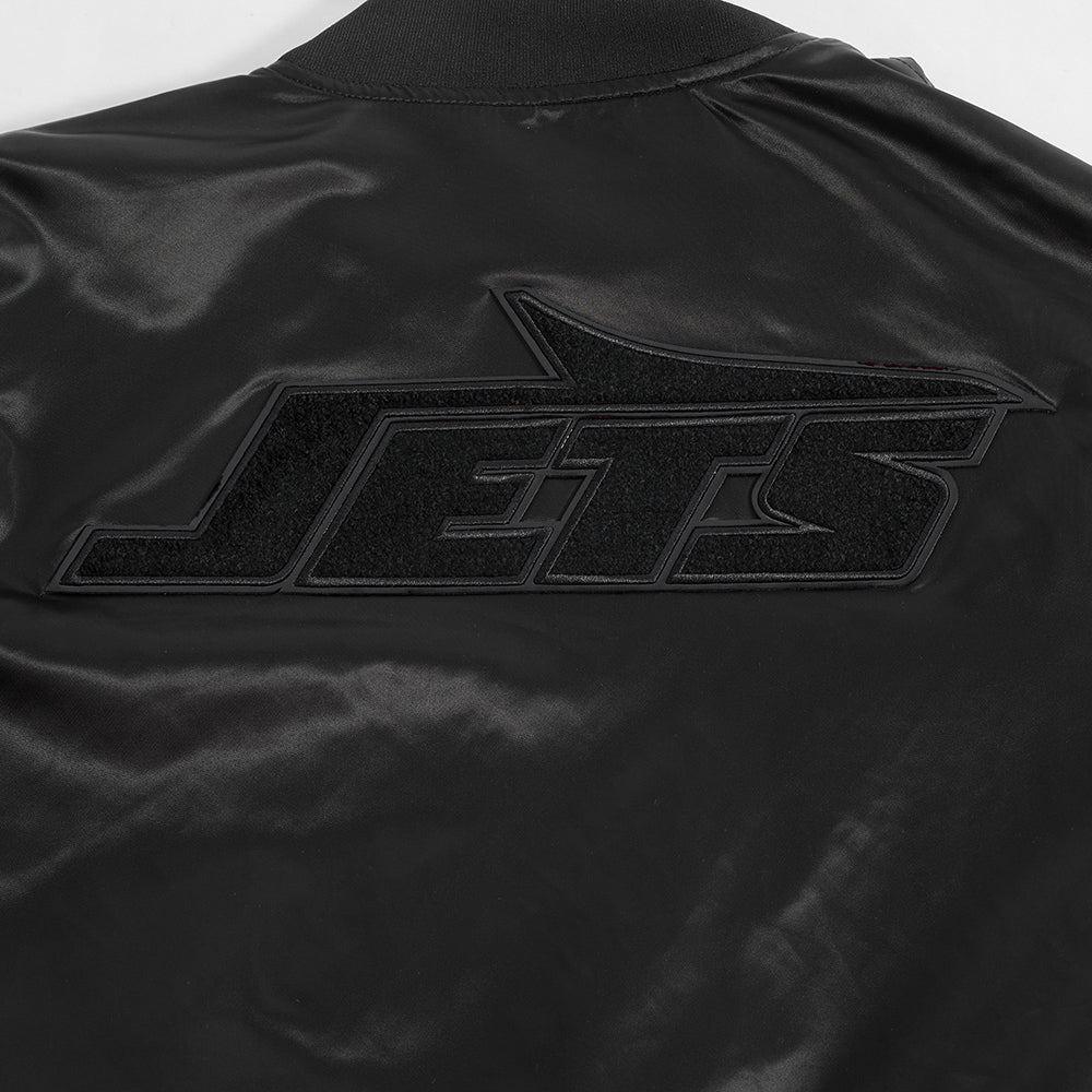 NFL NEW  YORK JETS TRIPLE BLACK MEN'S SATIN JACKET (BLACK MEN'S)