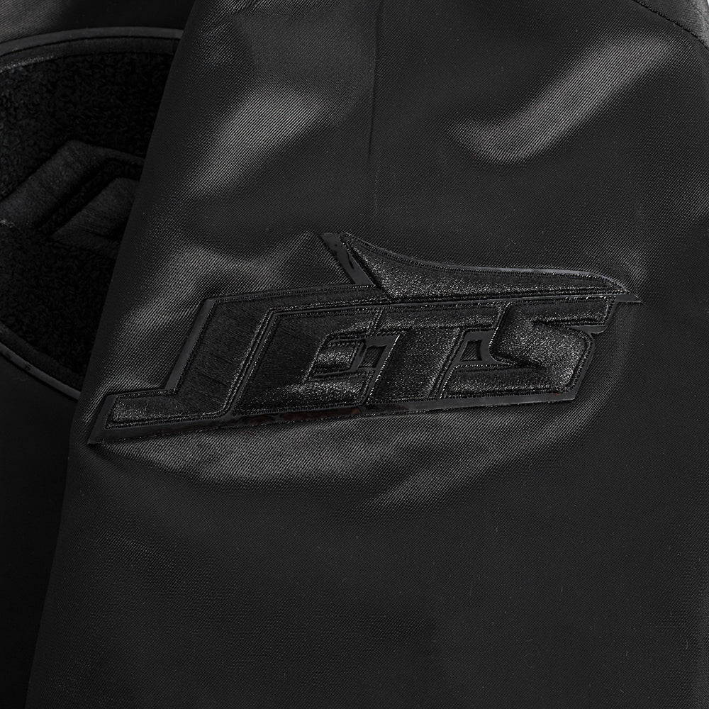 NFL NEW  YORK JETS TRIPLE BLACK MEN'S SATIN JACKET (BLACK MEN'S)