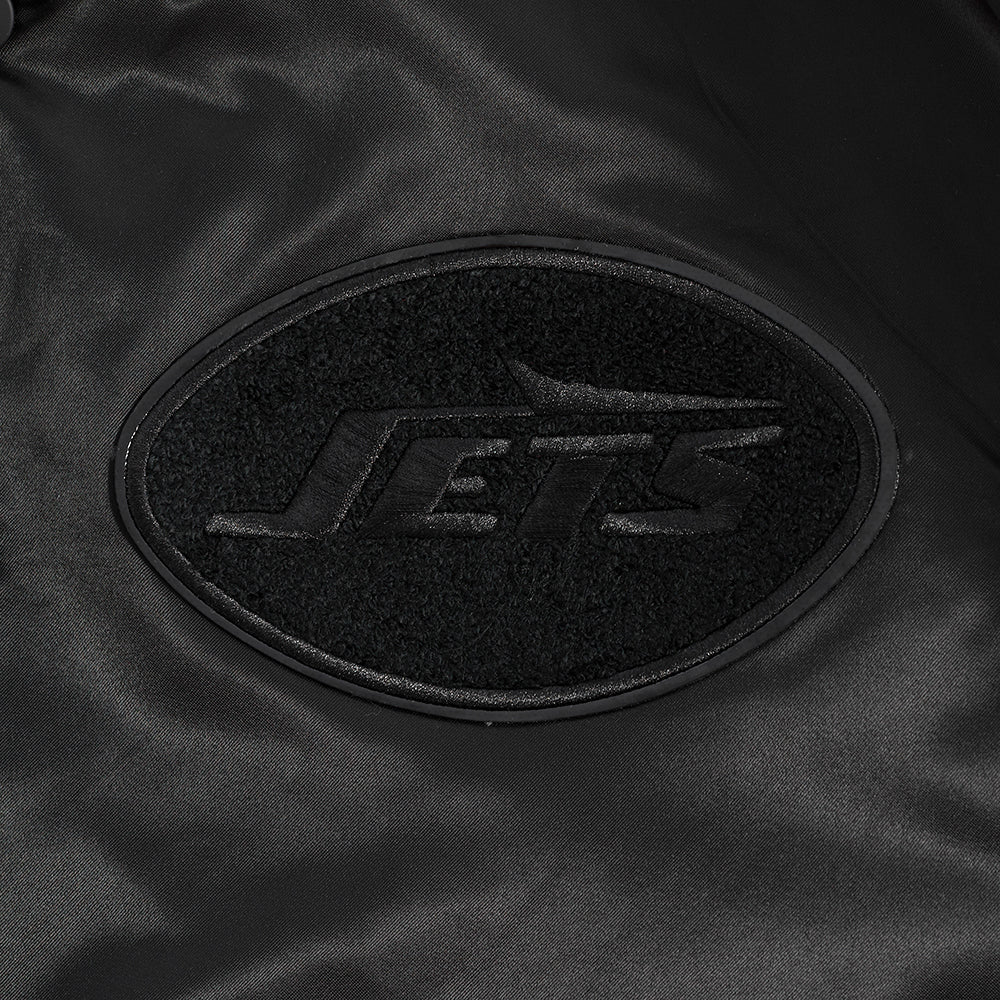 NFL NEW  YORK JETS TRIPLE BLACK MEN'S SATIN JACKET (BLACK MEN'S)