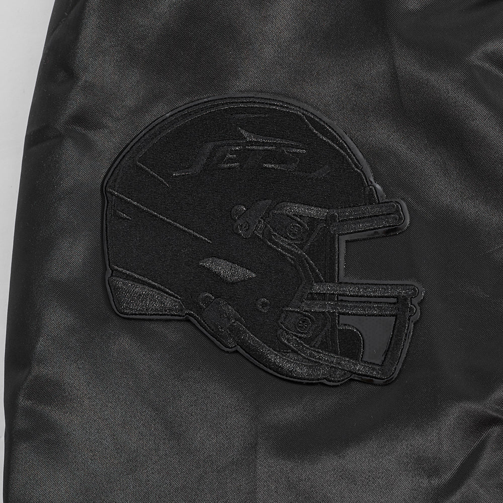 NFL NEW  YORK JETS TRIPLE BLACK MEN'S SATIN JACKET (BLACK MEN'S)