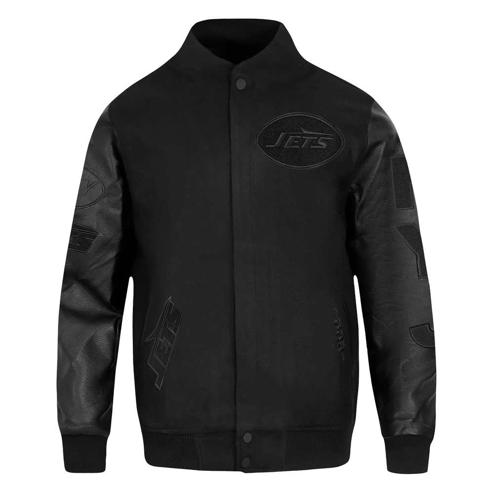 NFL NEW YORK JETS TRIPLE BLACK BLOUSON COLLÉGIAL EN LAINE POUR HOMME (NOIR DE JAIS HOMME)