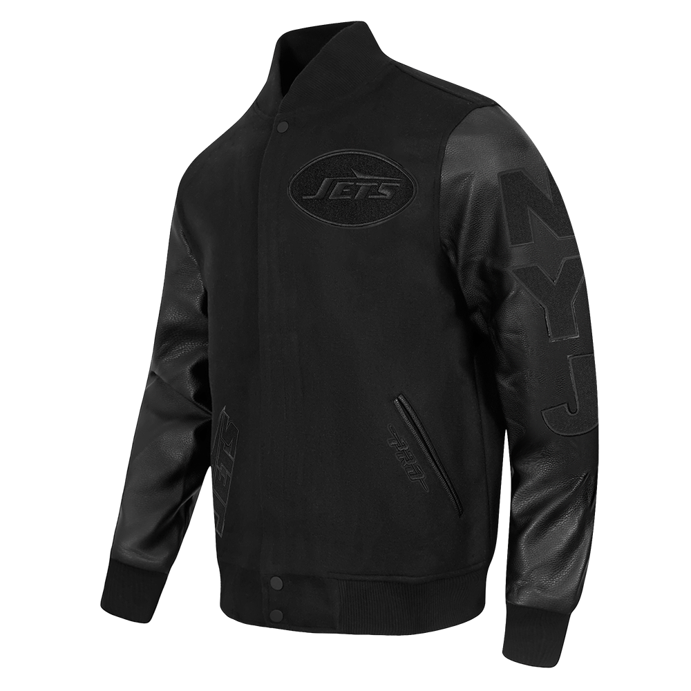 NFL NEW YORK JETS TRIPLE BLACK BLOUSON COLLÉGIAL EN LAINE POUR HOMME (NOIR DE JAIS HOMME)