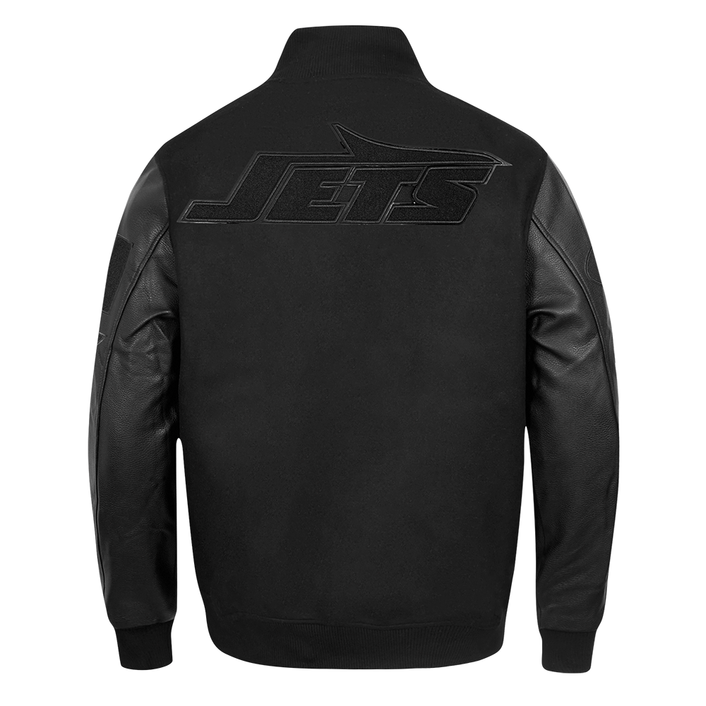 NFL NEW YORK JETS TRIPLE BLACK BLOUSON COLLÉGIAL EN LAINE POUR HOMME (NOIR DE JAIS HOMME)