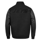NFL NEW YORK JETS TRIPLE BLACK BLOUSON COLLÉGIAL EN LAINE POUR HOMME (NOIR DE JAIS HOMME)